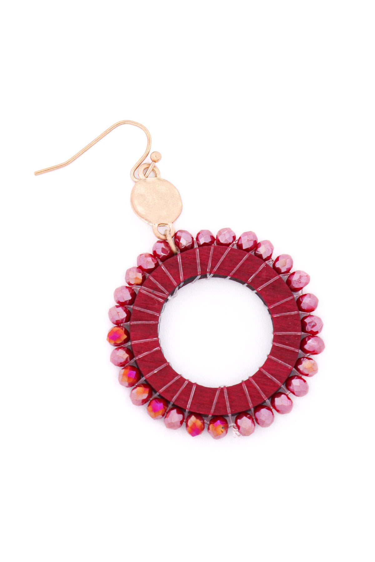 Riah Fashion - Glass Beaded Wood Hoop Drop Earrings - 4 COLORS