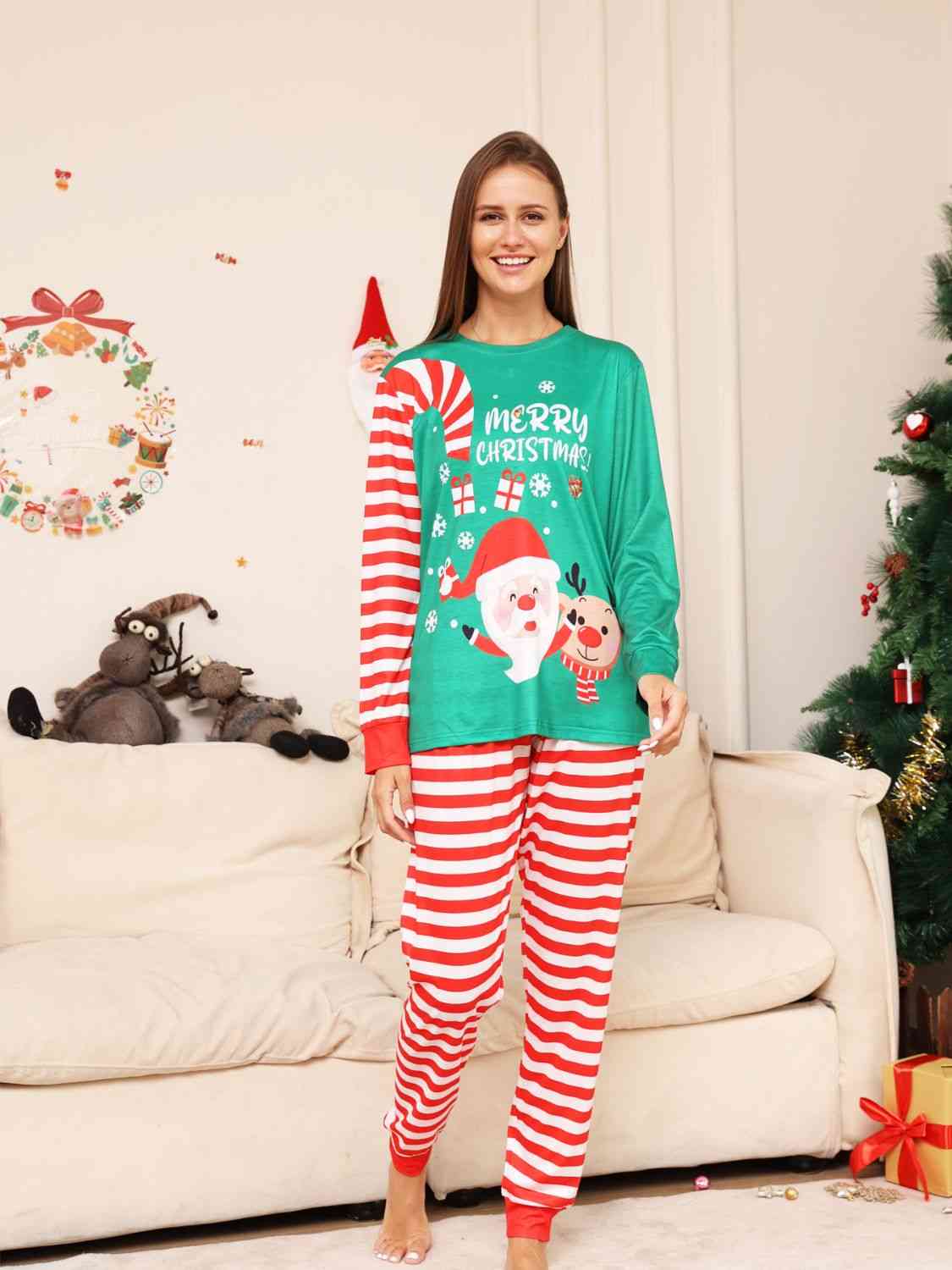 WOMEN Full Size MERRY CHRISTMAS Top and Pants Set - T -