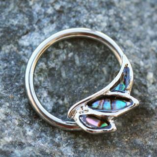 316L Stainless Steel Abalone Shell Angel Wing Snap-In Captive Bead Ring / Septum Ring -