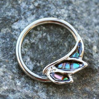 Thumbnail for 316L Stainless Steel Abalone Shell Angel Wing Snap-In Captive Bead Ring / Septum Ring -