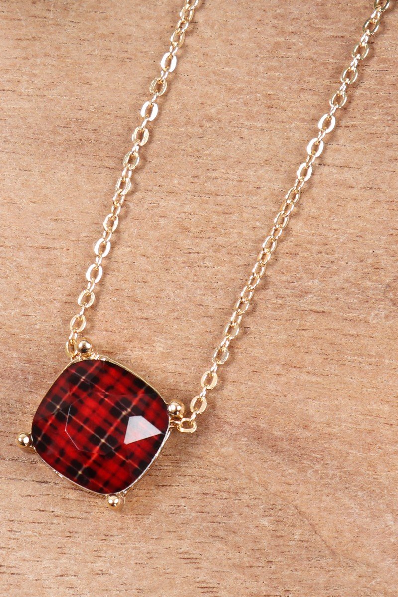 Riah Fashion - Buffalo Checkered Chain Necklace -