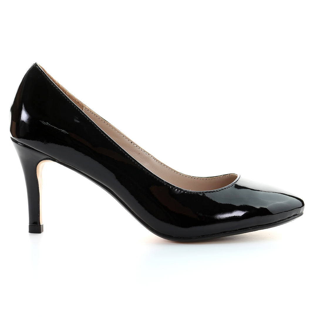 Patent Leather 8cm Pin Heel Round Toe Pumps-Black