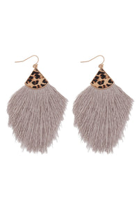 Thumbnail for Leopard Real Leather Tassel Hook Earrings - 9 COLORS -