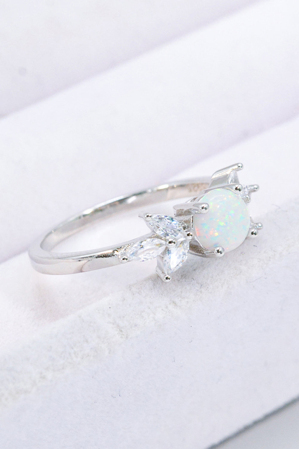 925 Sterling Silver Opal and Zircon Ring - T - SIZES 5 THRU 10 - 1 COLOR -