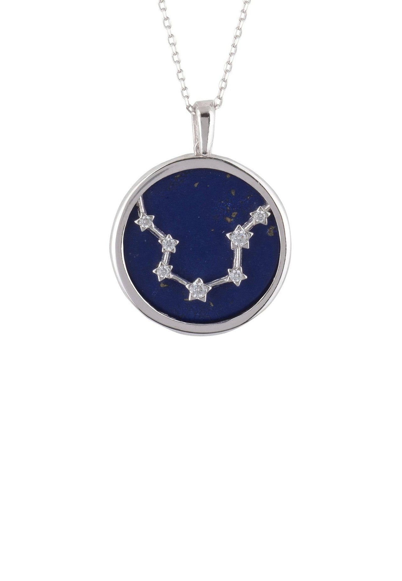 Zodiac Lapis Lazuli Gemstone Star Constellation Pendant Necklace Silver Aquarius -