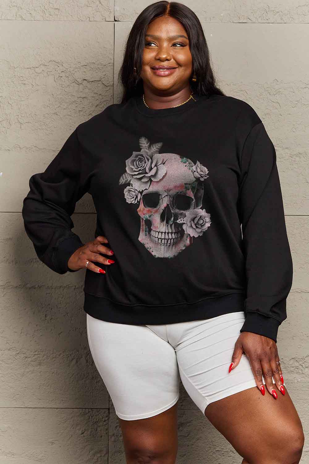 Simply Love Simply Love Full Size Dropped Shoulder SKULL Graphic Sweatshirt - T - 1 COLOR -