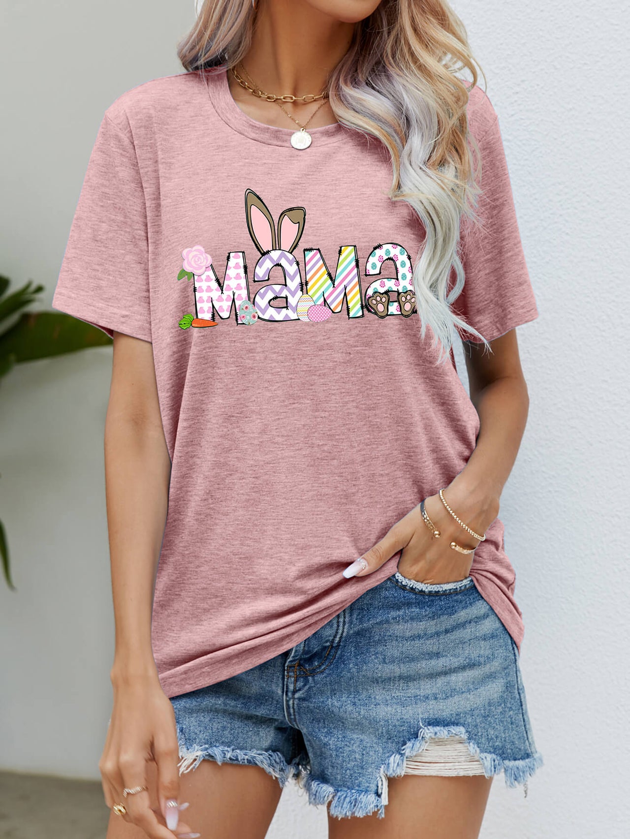 Easter MAMA Graphic Round Neck T-Shirt - T - 6 COLORS -