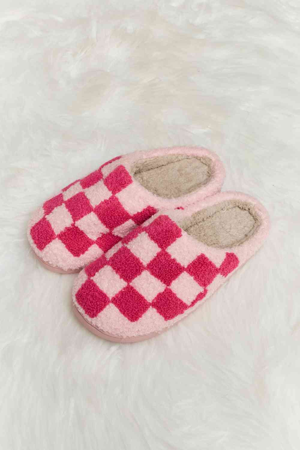 Melody Checkered Print Plush Slide Slippers - LIMITED SIZES LEFT - T - 4 COLORS -