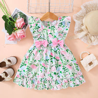 Thumbnail for Girls Floral Bow Detail Frill Trim Dress - T - 5 SIZES - 1 COLOR -