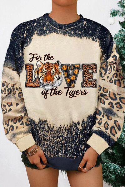 FOR THE LOVE OF THE TIGERS Leopard Round Neck Sweatshirt - T - 1 COLOR -