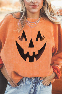 Thumbnail for Round Neck Dropped Shoulder Jack-O'-Lantern Graphic Sweatshirt - T - 1 COLOR -