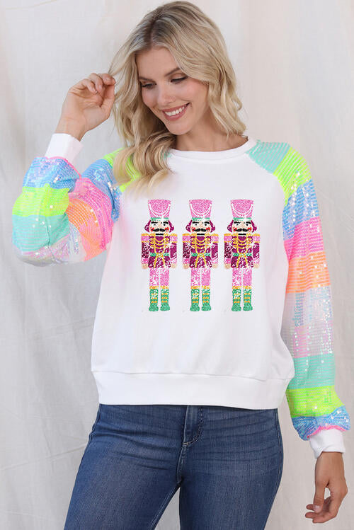 Nutcracker Sequin Long Sleeve Sweatshirt - T - 1 COLOR -