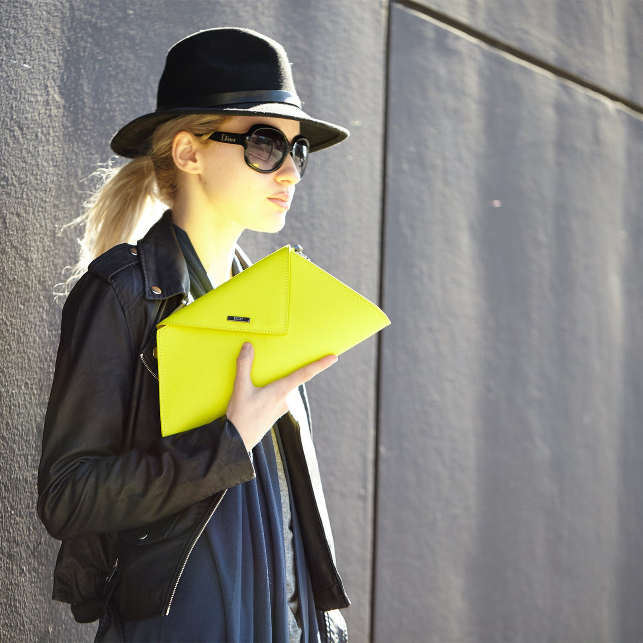 Angelica Electric Yellow Leather Clutch Purse -