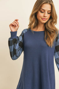 Thumbnail for Riah Fashion - Plaid Puff Sleeved Round Neck Top - 3 COLORS -