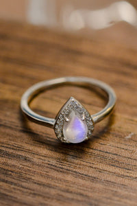 Thumbnail for Moonstone Teardrop 925 Sterling Silver Halo Ring - T - 2 FINISHES - SIZES 6 THRU 9 -