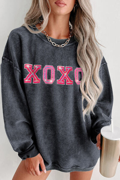 XOXO Round Neck Dropped Shoulder Sweatshirt - T - 1 COLOR -