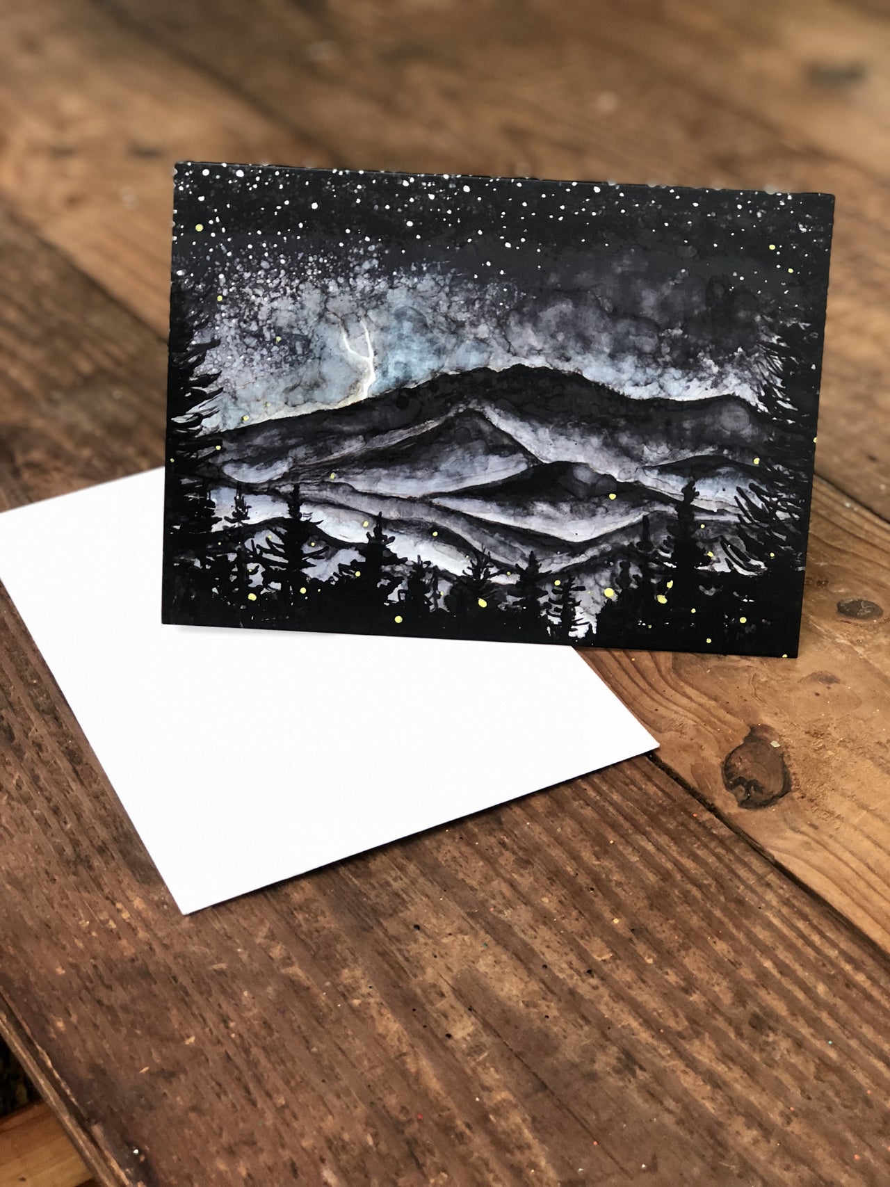 Smoky Mountains Storm at Night : Blank Greeting Cards - 5"X7" - 1 OR SET(6) -