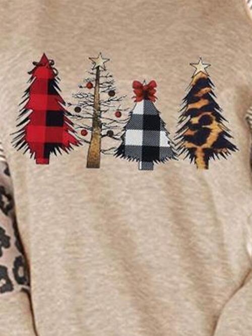 Christmas Tree Graphic Striped Long Sleeve Sweatshirt - T - 1 COLOR -