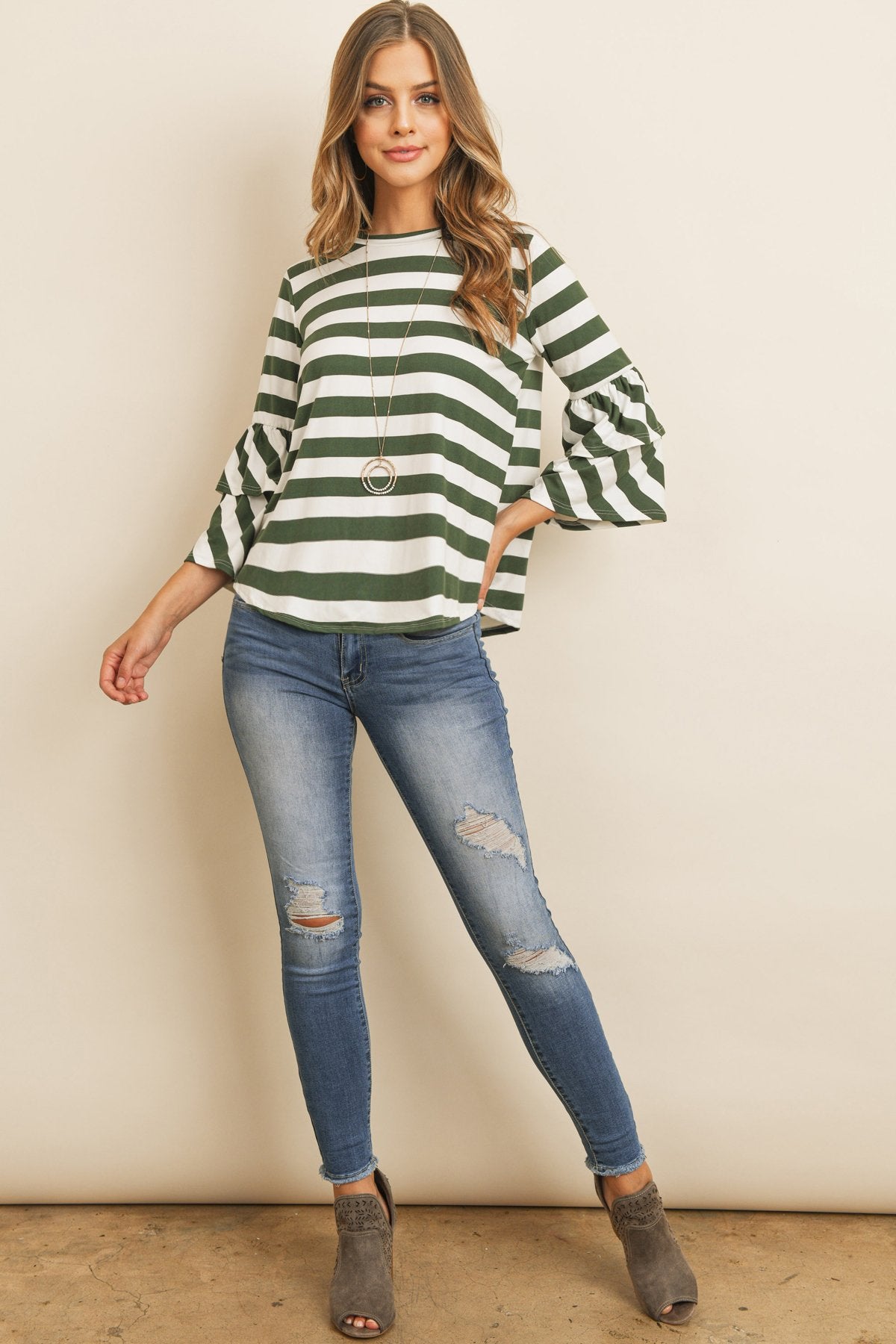 Riah Fashion - Double Ruffle Long Sleeve Top - 5 COLORS -