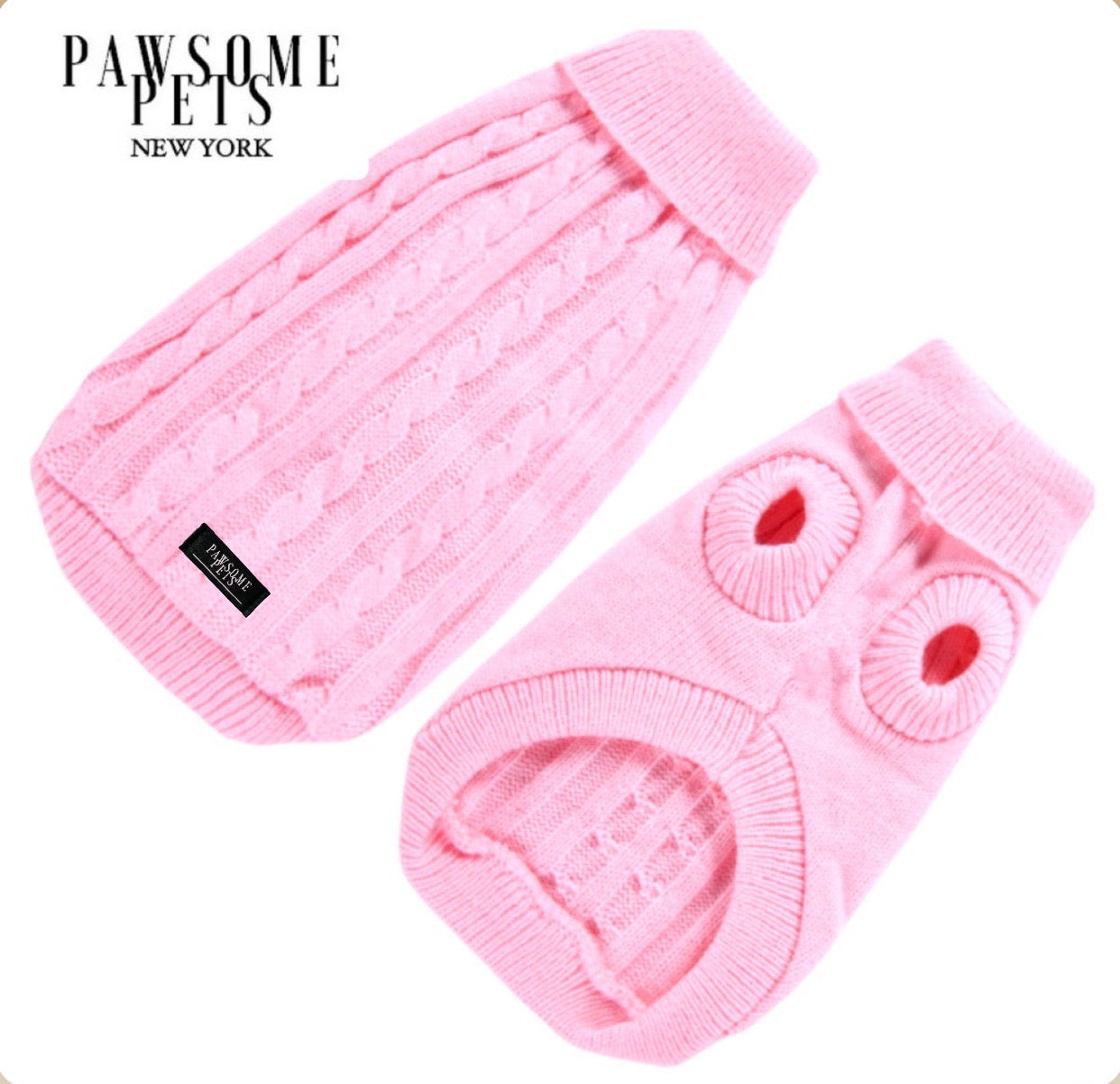 Dog and Cat Cable Knit Sweater - Light Pink -