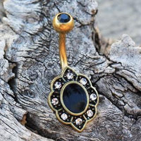 Thumbnail for Gold Plated Elegant Black Floral Navel Ring -