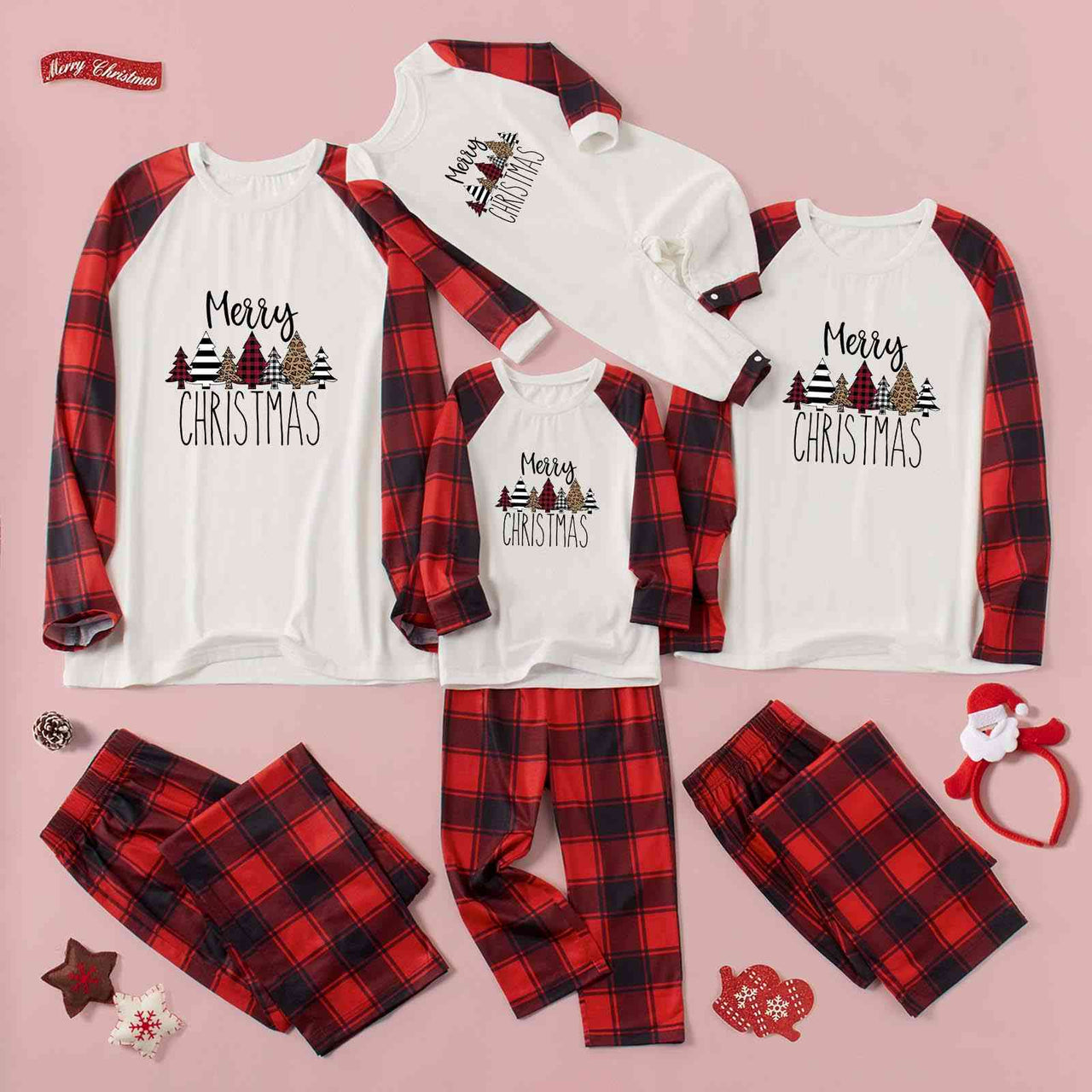 MERRY CHRISTMAS Graphic Top and Plaid Pants Set - T - SOLD BY SIZE / 2 PCS. - 4 SIZES -