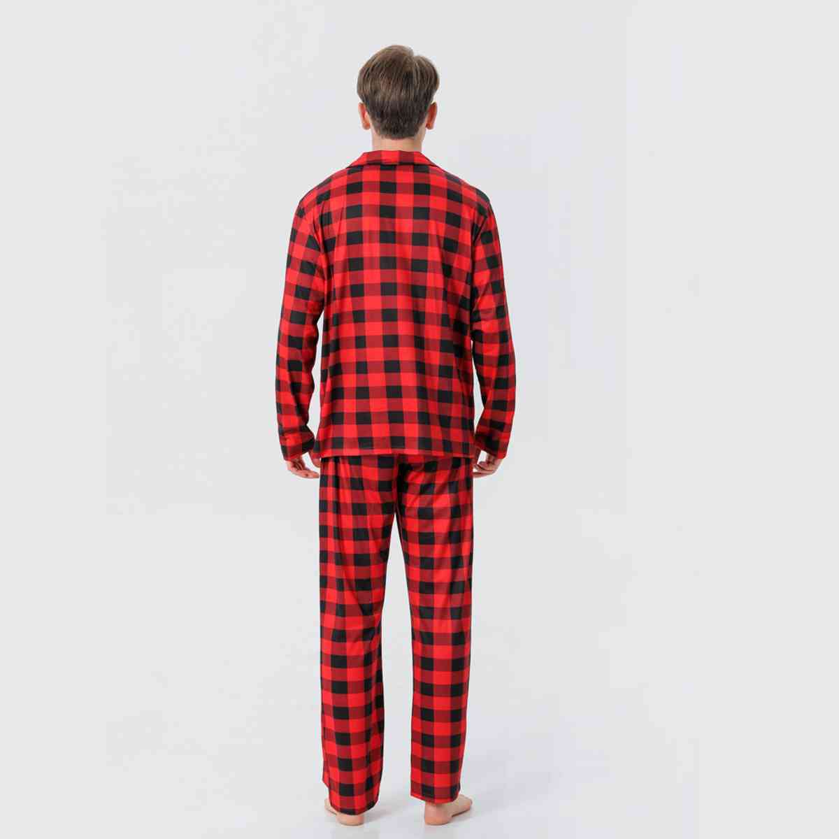 MEN Plaid Collared Neck Shirt and Pants Set - T -