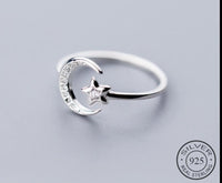 Thumbnail for Moon and Star Sterling Silver Adjustable Ring -