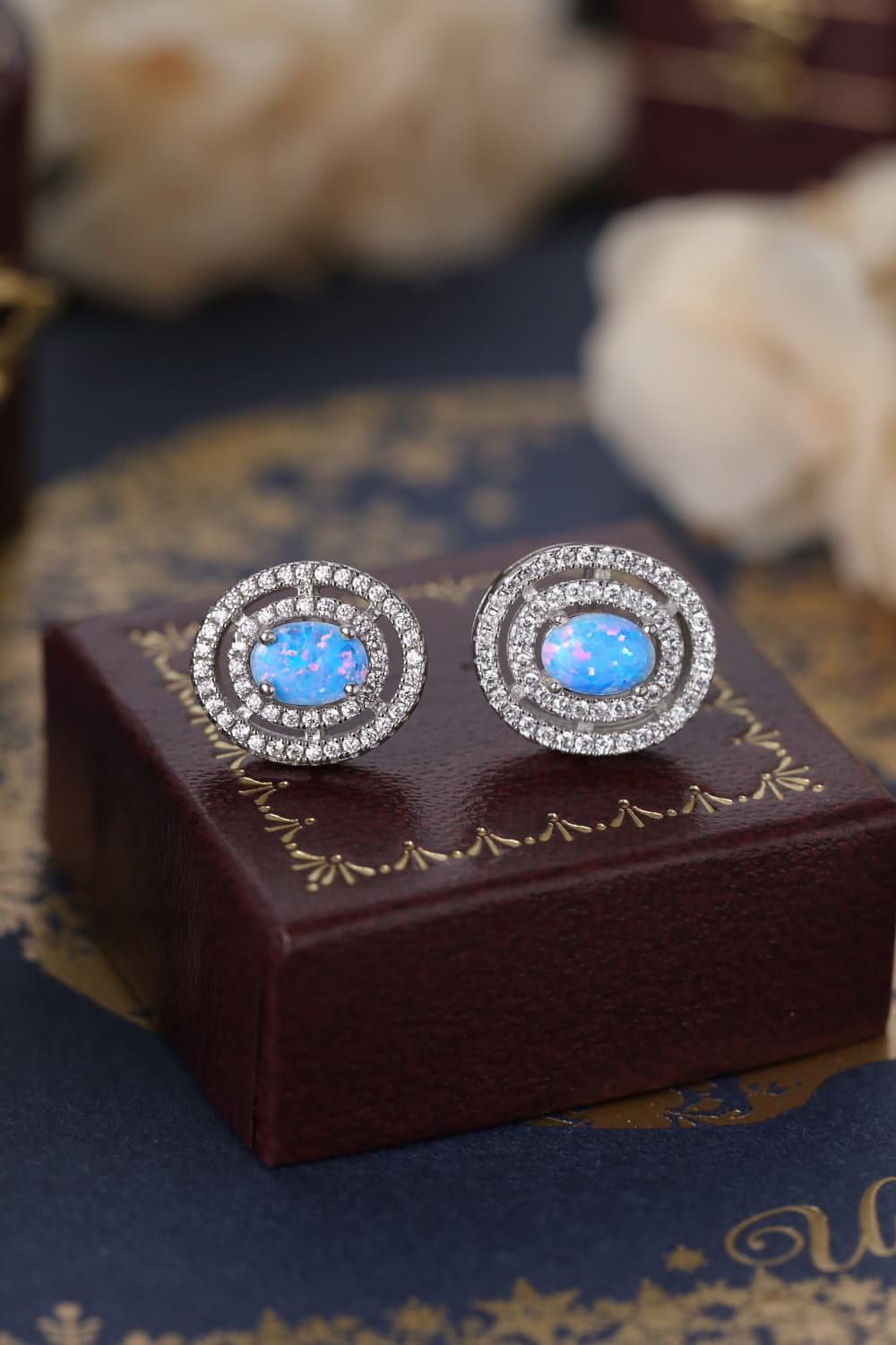 925 Sterling Silver Opal Round Stud Earrings - T - 2 COLORS -