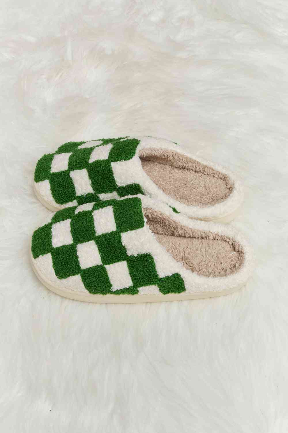 Melody Checkered Print Plush Slide Slippers - LIMITED SIZES LEFT - T - 4 COLORS -