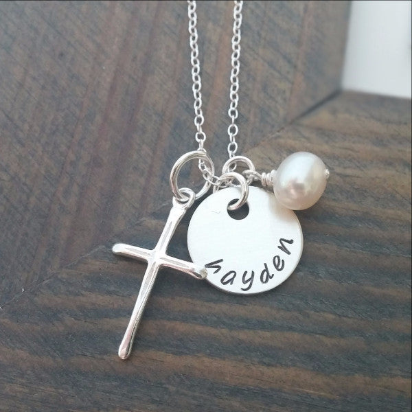 Personalized Sterling Silver Cross Necklace -