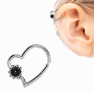 316L Stainless Steel Black Flower Heart Annealed Cartilage Earring -