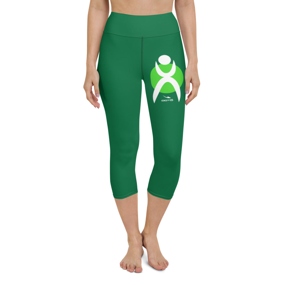 OOTO - GLYPHIC EN WHITE OVER LIME CIRCLE - Yoga Capri Leggings - 1 COLOR -