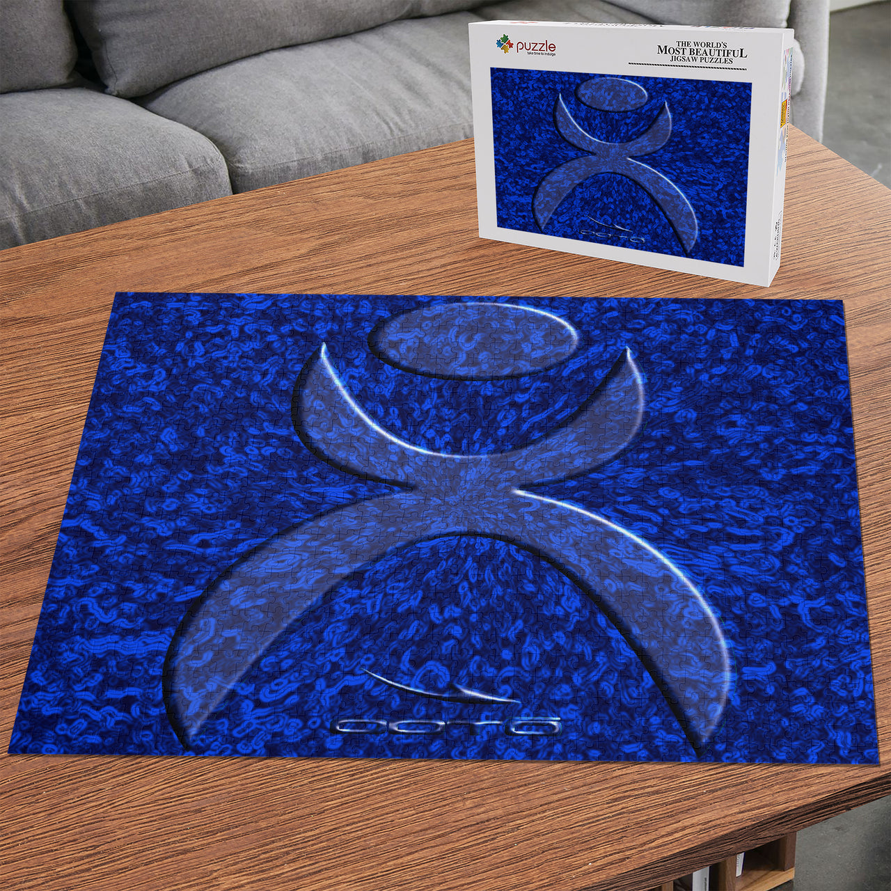 OOTO - GLYPHIC EN GLASS DOUBLE DEEP BLUE - PUZZLE_H2 Chipboard Jigsaw Puzzle (1000-Piece) -