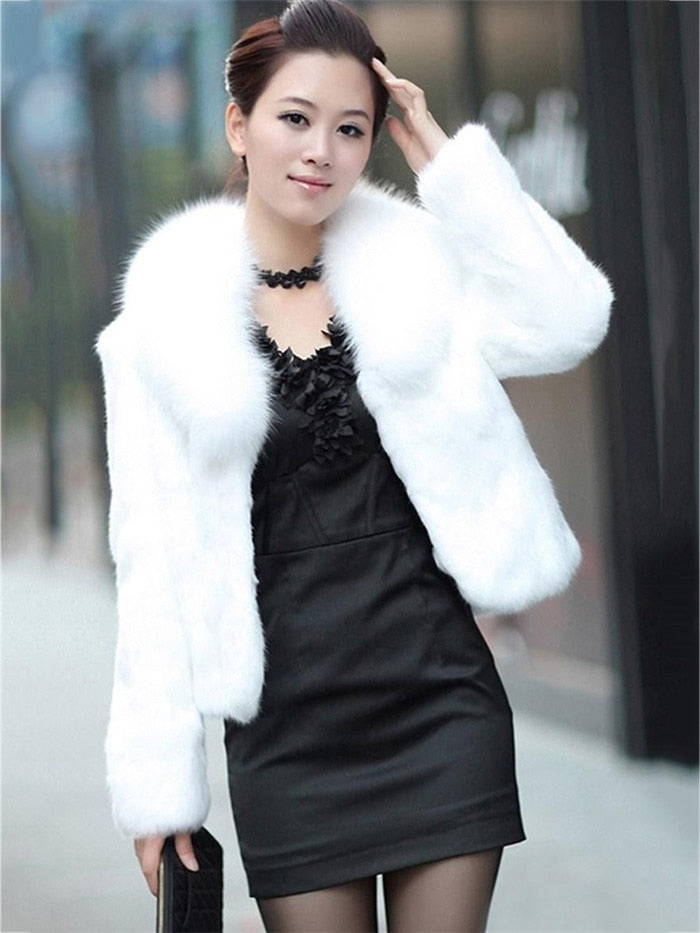 Sharon Tatem - Women Furry Short Faux Fox Fur Collar Jacket Overcoat - 7 COLORS -