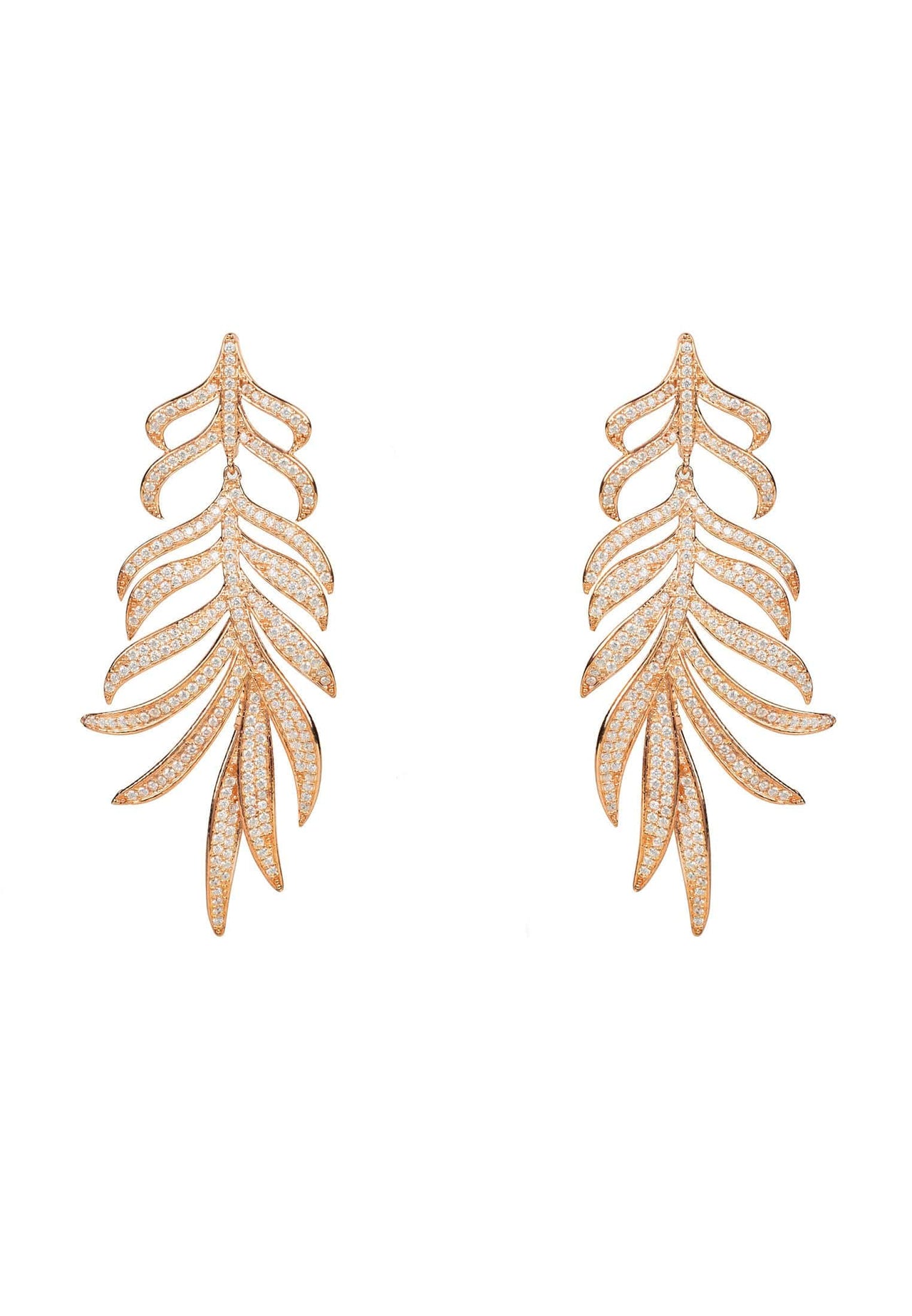 LATELITA - Feathered Leaf Statement Drop Earrings Rosegold -