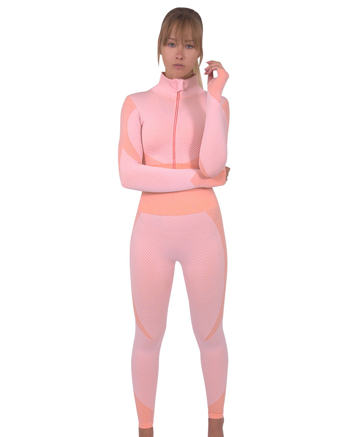 Savoy - Trois Seamless Jacket, Leggings & Sports Top 3 Set - 3 PCS. - Pink - 1 COLOR -