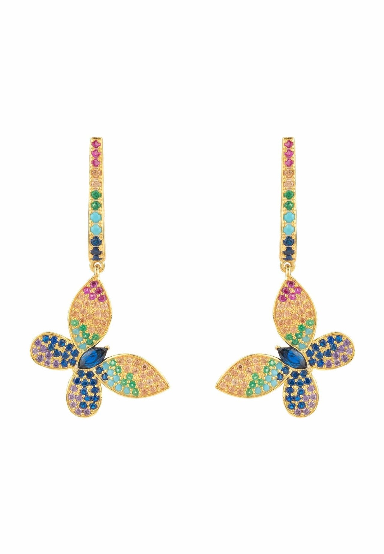 LATELITA - Butterfly Rainbow Multi Coloured Drop Earring Gold -