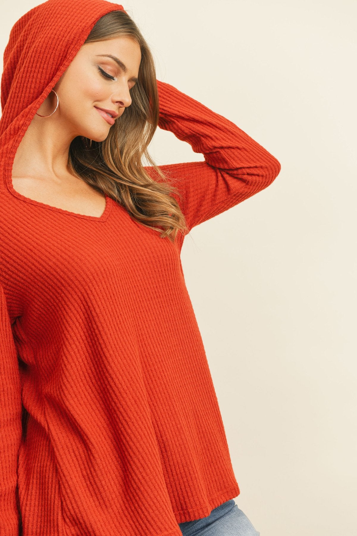 Riah Fashion - V-Neck Long Sleeved Waffle Top - 7 COLORS -