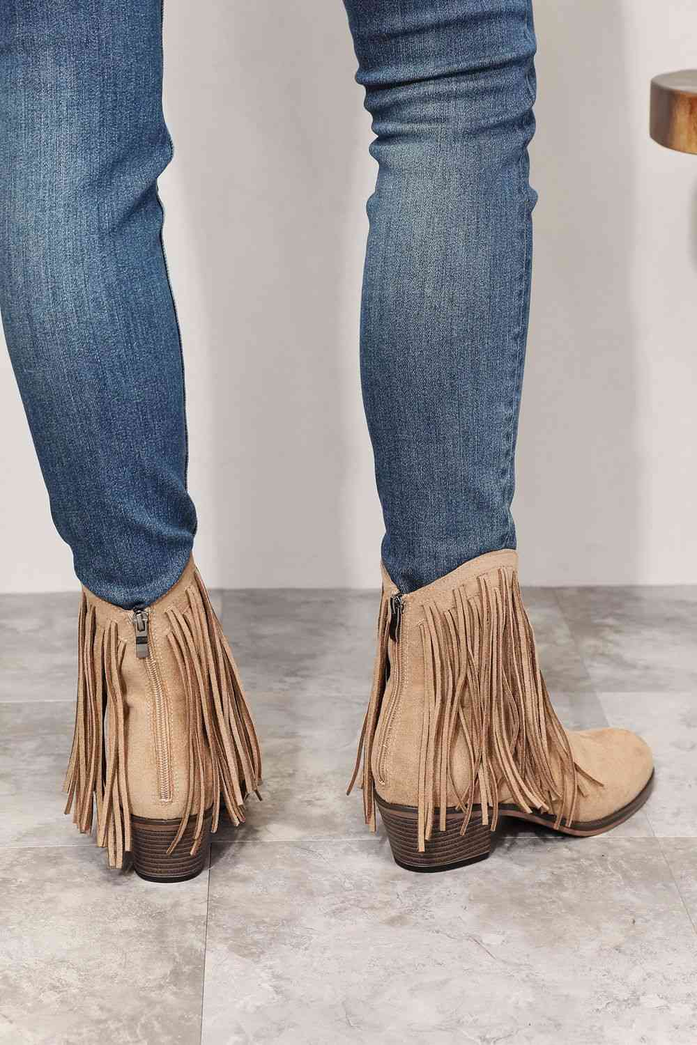 Faux Suede Legend Women's Fringe Cowboy Western Ankle Boots - T - 1 COLOR -