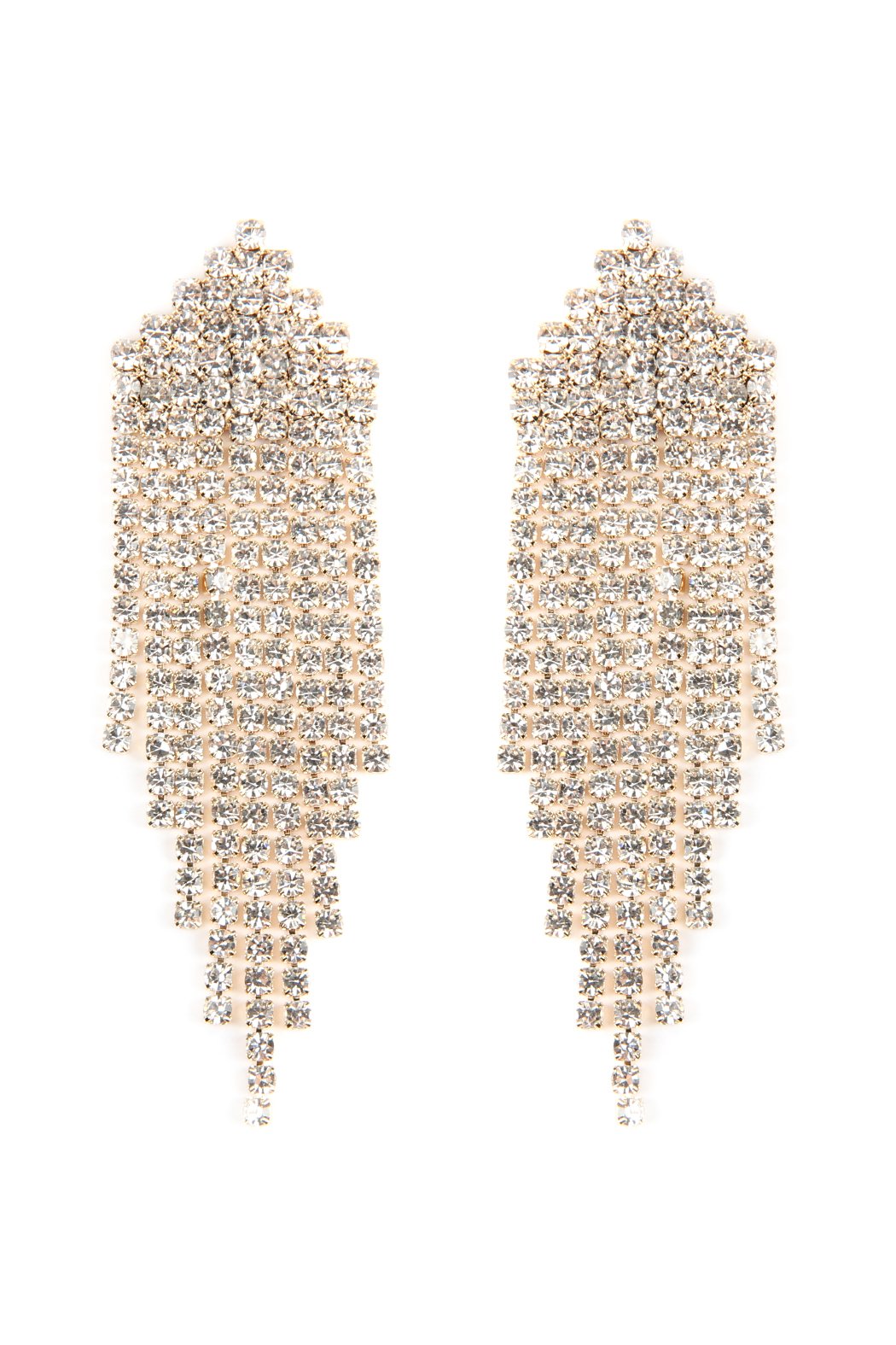 Multi Line Rhinestone Fringe Post Earrings - 2 FINISHES -