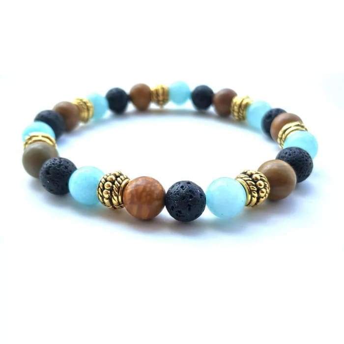 Gold Natural Stone Strand Black Lava Stone Essential Oil Diffuser Bracelet -