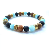 Thumbnail for Gold Natural Stone Strand Black Lava Stone Essential Oil Diffuser Bracelet -