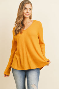 Thumbnail for Riah Fashion - V-Neck Long Sleeved Waffle Top - 7 COLORS -