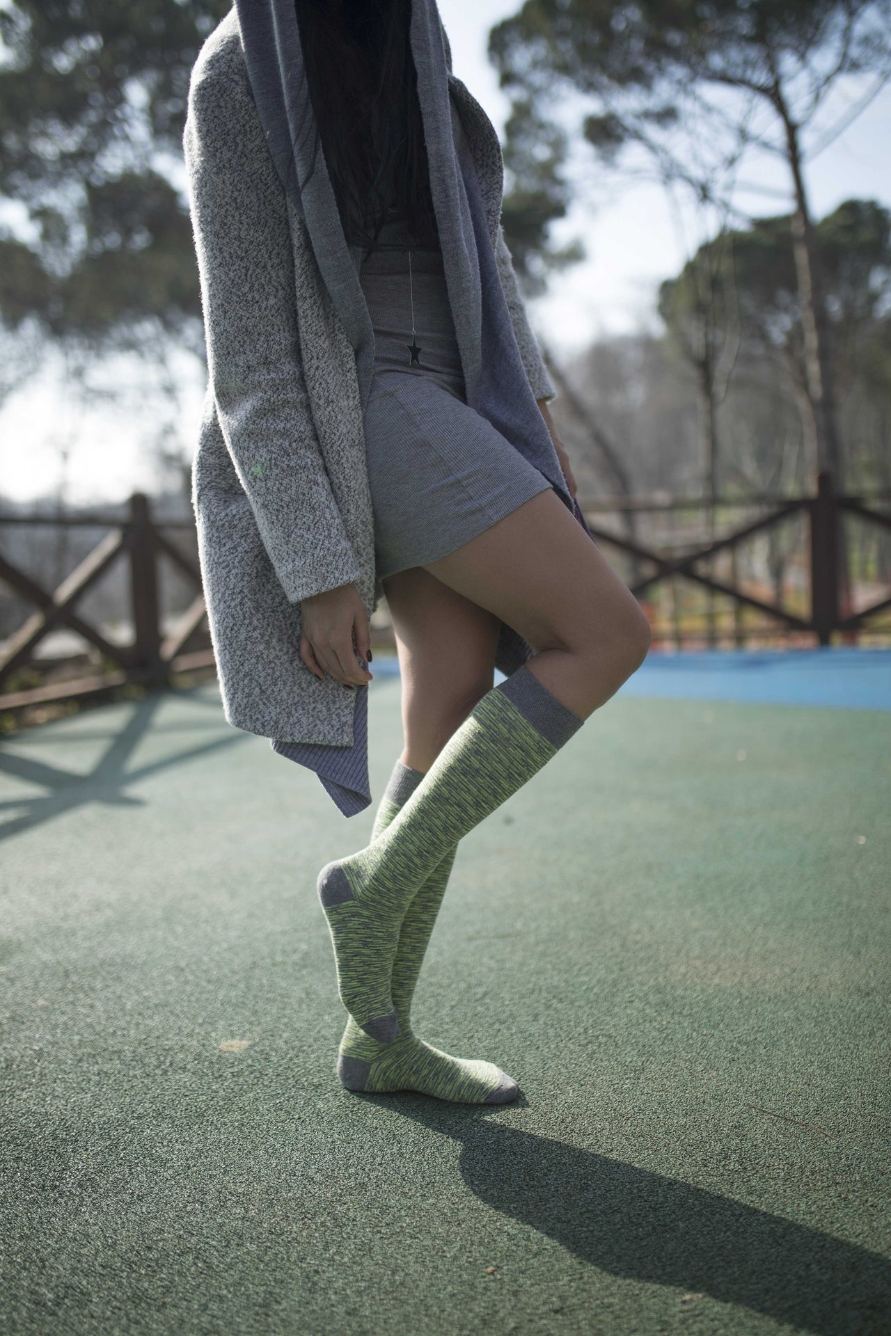 Women's Lime Grizzled Stripe Knee High Socks - 1 COLOR -