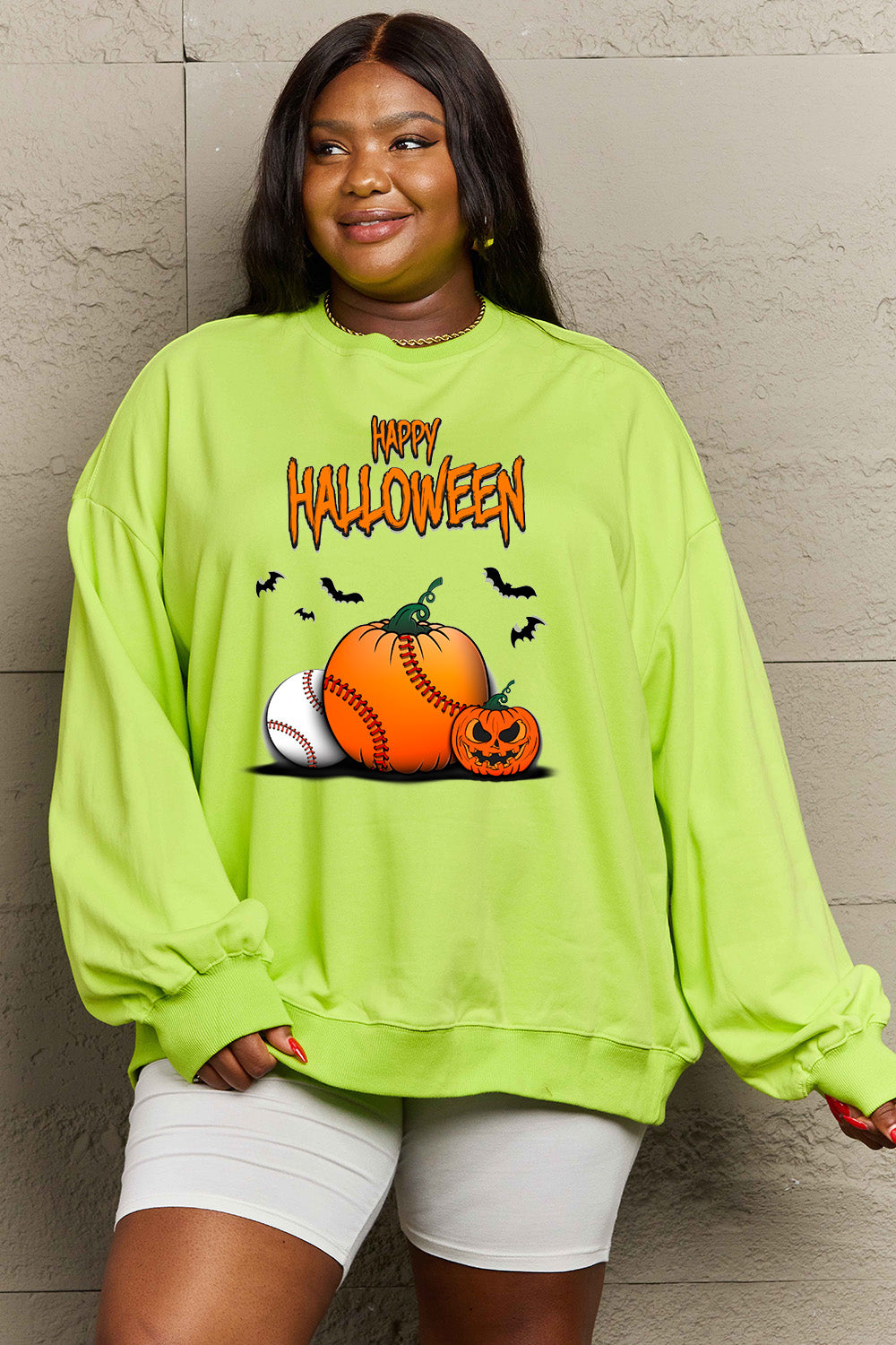 Simply Love Full Size HAPPY HALLOWEEN Graphic Sweatshirt - SIZES S THRU 3XL - T - 6 COLORS -