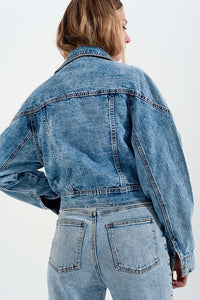 Thumbnail for Q2 - Asymmetric Biker Jacket in Light Wash Blue - 1 COLOR -