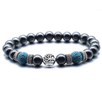 Thumbnail for Light Blue Tree of Life Lava Stone Metal Bracelet -