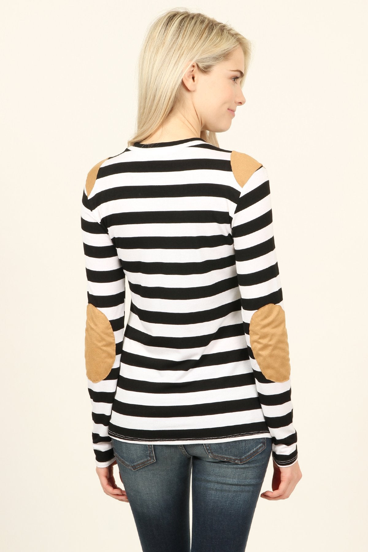 Riah Fashion - Suede Detail Striped Top - 6 COLORS -