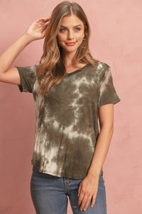 Thumbnail for Riah Fashion - Tie Dye  V-Neck Round Hem Top - 5 COLORS -